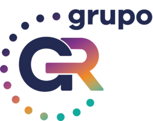 Logo do Grupo GR com cores em degradê e círculo ao redor das letras G e R maiúsculas com grupo escrito acima.