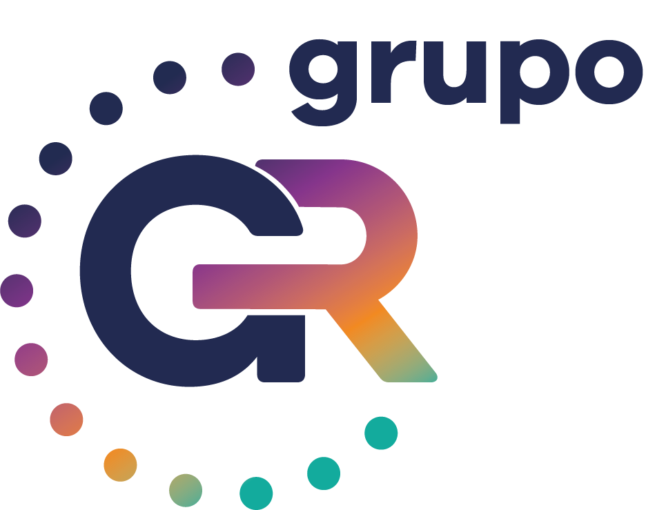 Logo do Grupo GR com cores em degradê e círculo ao redor das letras G e R maiúsculas com grupo escrito acima.